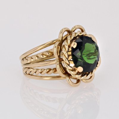 4.34 Carats Green Tourmaline 18 Karat Yellow Gold Ring, 1960s-OLU-1743320