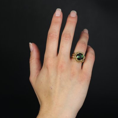 4.34 Carats Green Tourmaline 18 Karat Yellow Gold Ring, 1960s-OLU-1743320