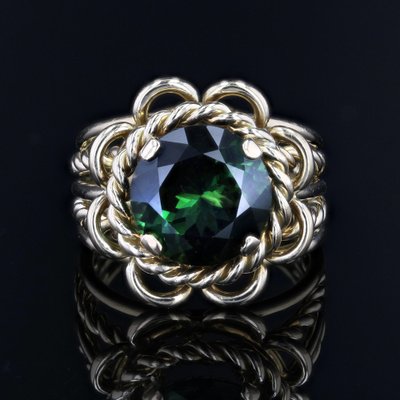 4.34 Carats Green Tourmaline 18 Karat Yellow Gold Ring, 1960s-OLU-1743320