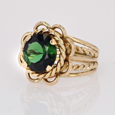 4.34 Carats Green Tourmaline 18 Karat Yellow Gold Ring, 1960s-OLU-1743320