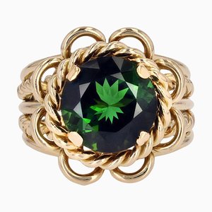 4.34 Carats Green Tourmaline 18 Karat Yellow Gold Ring, 1960s-OLU-1743320