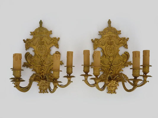 4-Branch Sconces in Gilt Bronze, 19th Century, Set of 2