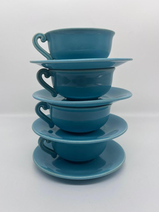 4 Cups & Saucers by Jean Pobaly, Set of 8