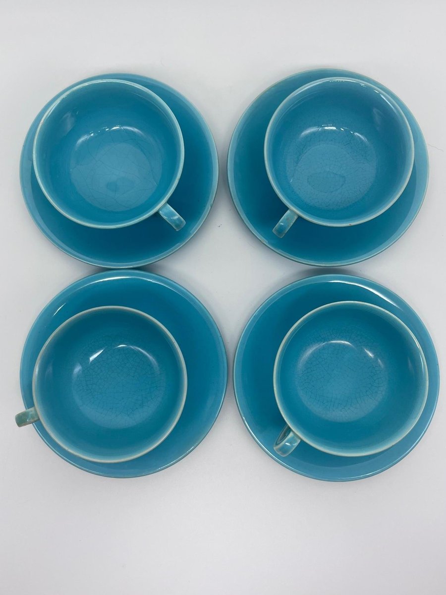 4 Cups & Saucers by Jean Pobaly, Set of 8