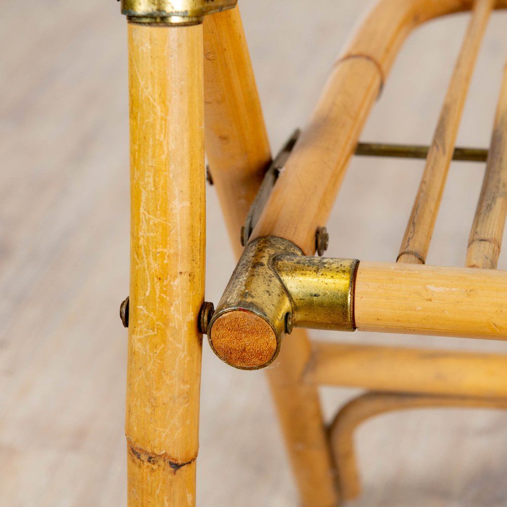 4 Folding Bamboo, Rattan and Brass Chairs, Italy, 1970s, Set of 4-VJZ-1752486