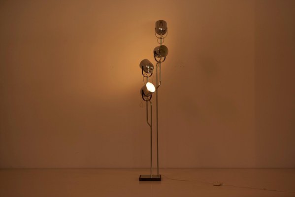 4-Head Chrome and Black Floor Lamp from Reggiani, Italy, 1970s-SFD-686695