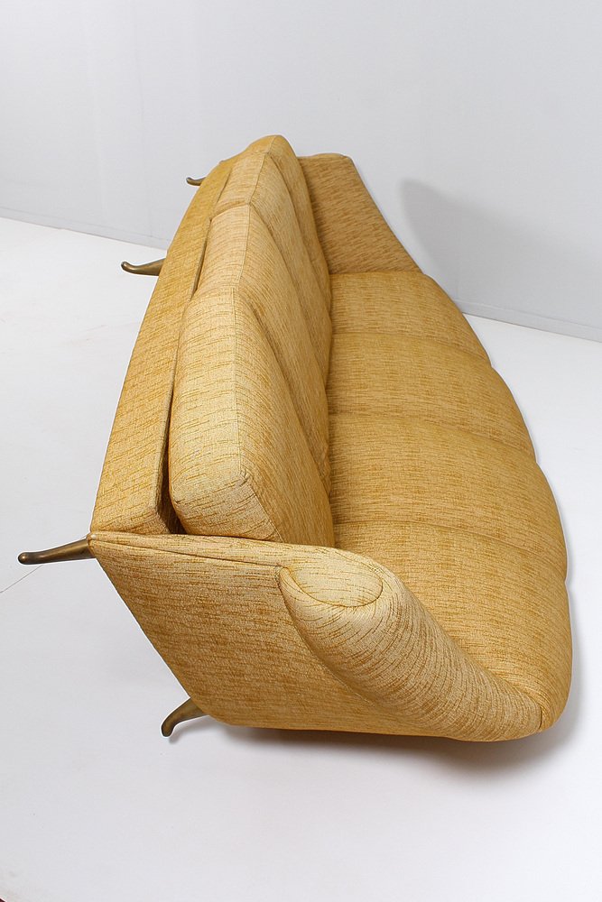 4-Seater Sofa in Wood and Fabric attributed to Gio Ponti for ISA Bergamo, Italy, 1950s