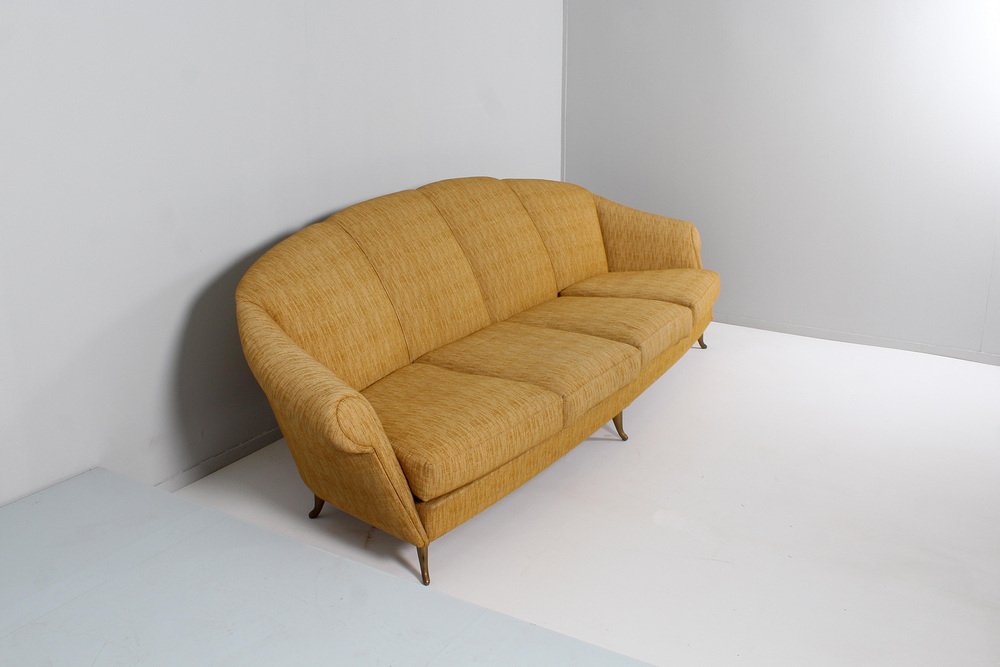 4-Seater Sofa in Wood and Fabric attributed to Gio Ponti for ISA Bergamo, Italy, 1950s