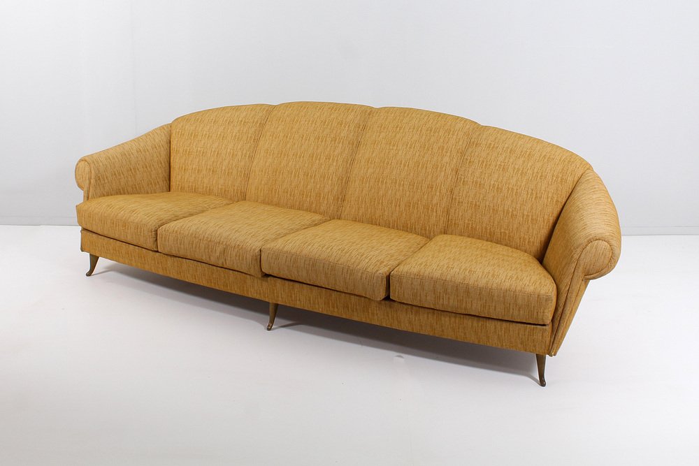 4-Seater Sofa in Wood and Fabric attributed to Gio Ponti for ISA Bergamo, Italy, 1950s