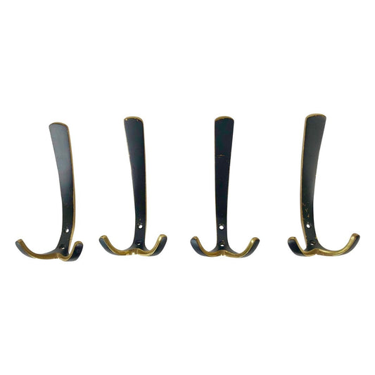 4 Wall-Mounted Brass Hooks by Hertha Baller, Austria, 1950s, Set of 4