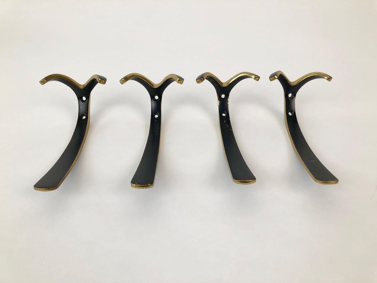 4 Wall-Mounted Brass Hooks by Hertha Baller, Austria, 1950s, Set of 4