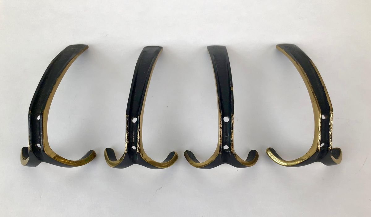 4 Wall-Mounted Brass Hooks by Hertha Baller, Austria, 1950s, Set of 4