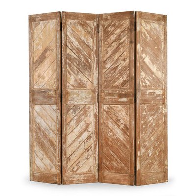 4-Wing Wooden Screen with Patina-Finish, 1940s-NQ-654890