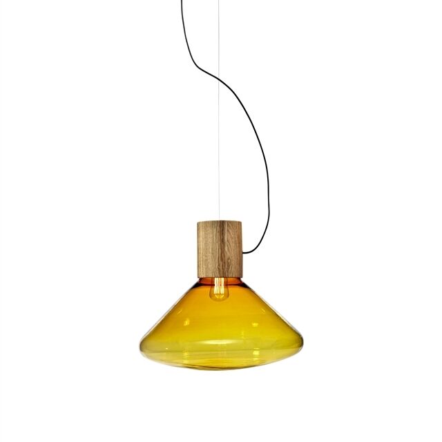Muffins Wood 01 Table/ Floor Lamp Brown Glass/Natural Oak with Black Cord