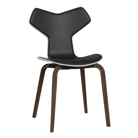 Grand Prix™ - 4130, Front Upholstered (Shell - Coloured Veneer / Ash - White (105) / Upholstery Material - Aura Leather / Base - Clear Lacquered Veneer / Walnut / Seat height - 46 cm / feet with felt - Yes) by Fritz Hansen #Aura Leather / Black Brown