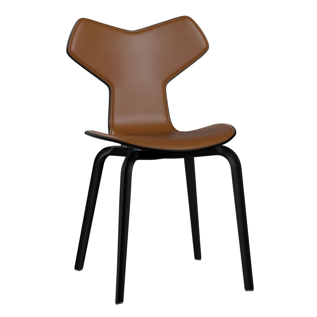 Grand Prix™ - 4130, Front Upholstered (Shell - Coloured Veneer / Ash - Black (195) / Upholstery Material - Aura Leather / Base - Coloured Veneer / Ash - Black (195) / Seat height - 46 cm / feet with felt - Yes) by Fritz Hansen #Aura Leather / Walnut