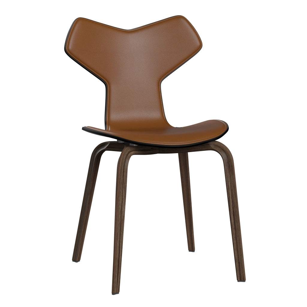 Grand Prix™ - 4130, Front Upholstered (Shell - Coloured Veneer / Ash - Black (195) / Upholstery Material - Aura Leather / Base - Clear Lacquered Veneer / Walnut / Seat height - 46 cm / feet with felt - Yes) by Fritz Hansen #Aura Leather / Walnut