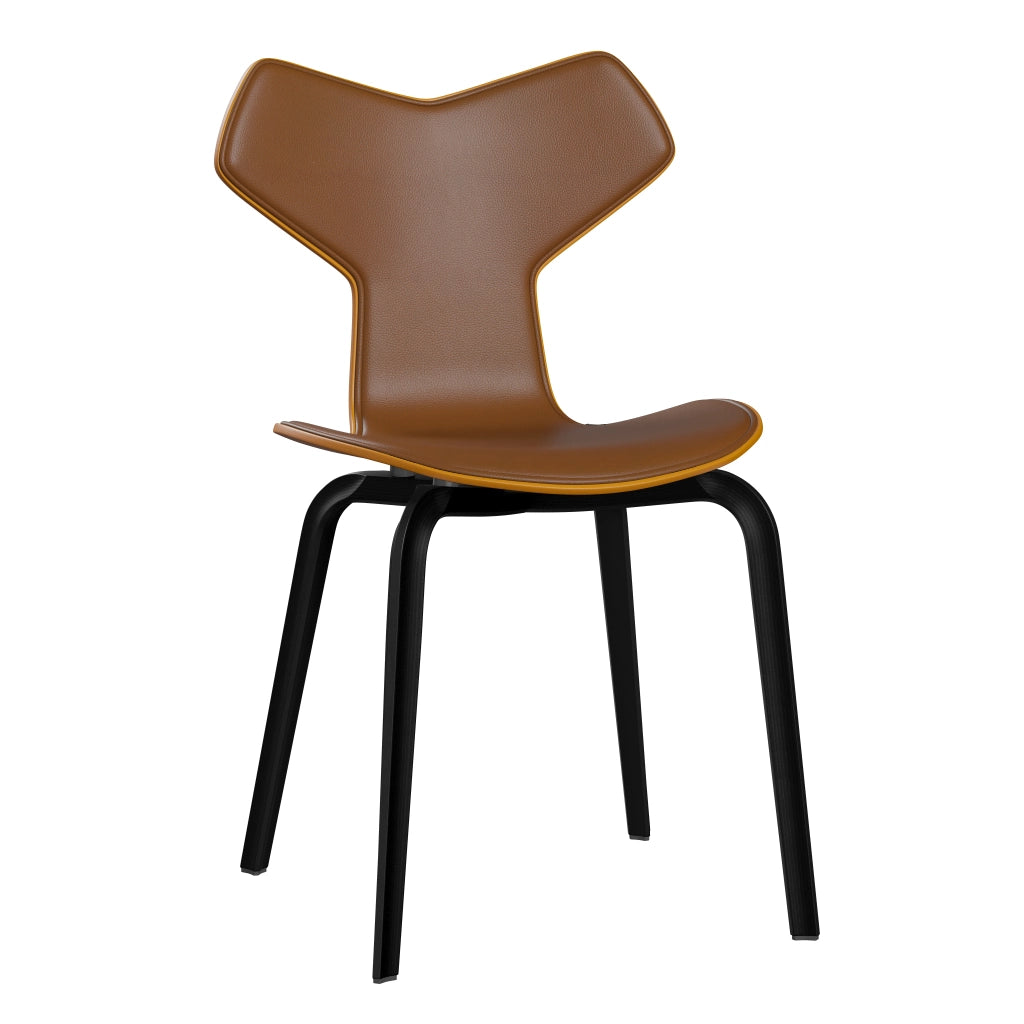 Grand Prix™ - 4130, Front Upholstered (Shell - Coloured Veneer / Ash - Burnt Yellow (475) / Upholstery Material - Aura Leather / Base - Coloured Veneer / Ash - Black (195) / Seat height - 46 cm / feet with felt - Yes) by Fritz Hansen #Aura Leather / Walnut