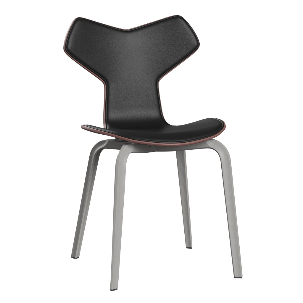 Grand Prix™ - 4130, Front Upholstered (Shell - Coloured Veneer / Ash - Wild Rose (635) / Upholstery Material - Aura Leather / Base - Coloured Veneer / Ash - Nine Grey (155) / Seat height - 46 cm / feet with felt - Yes) by Fritz Hansen #Aura Leather / Black