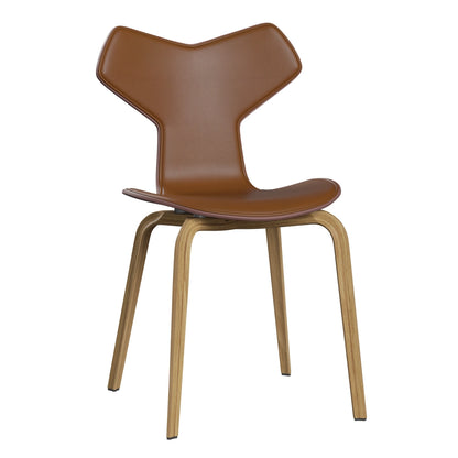 Grand Prix™ - 4130, Front Upholstered (Shell - Coloured Veneer / Ash - Wild Rose (635) / Upholstery Material - Aura Leather / Base - Clear Lacquered Veneer / Oak / Seat height - 46 cm / feet with felt - Yes) by Fritz Hansen #Aura Leather / Walnut