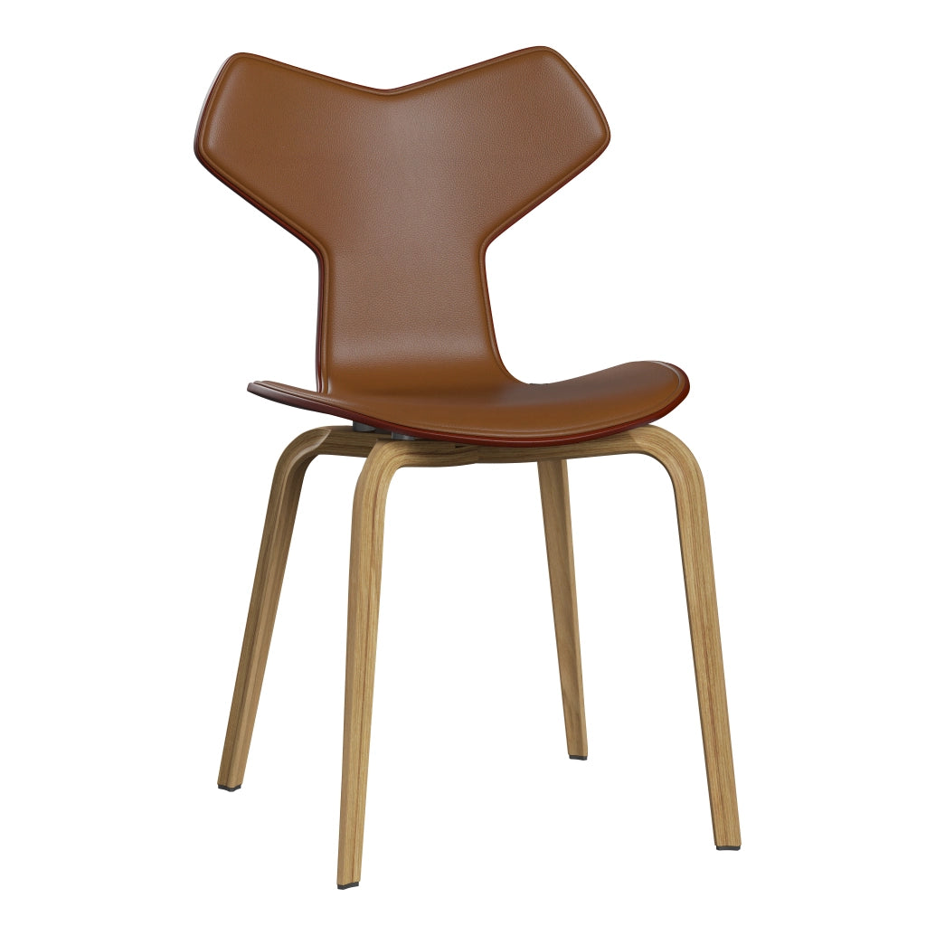 Grand Prix™ - 4130, Front Upholstered (Shell - Coloured Veneer / Ash - Venetian Red (675) / Upholstery Material - Aura Leather / Base - Clear Lacquered Veneer / Oak / Seat height - 46 cm / feet with felt - Yes) by Fritz Hansen #Aura Leather / Walnut