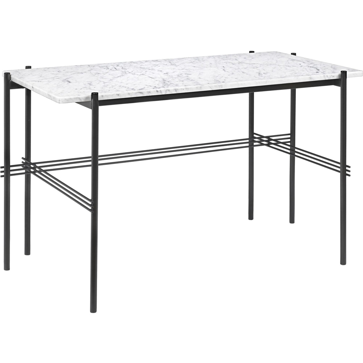 TS Desk 120 x 60 cm w. Black Base and White Carrara Marble Top