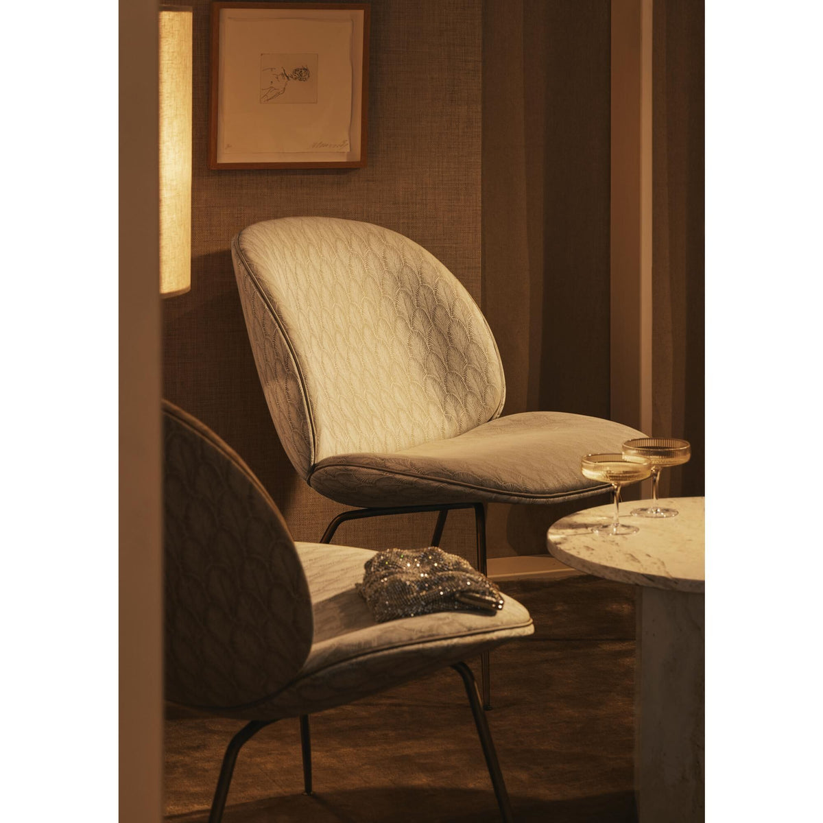 Beetle Armchair Around Bouclé 004 With Legs In Semi Matt Brass