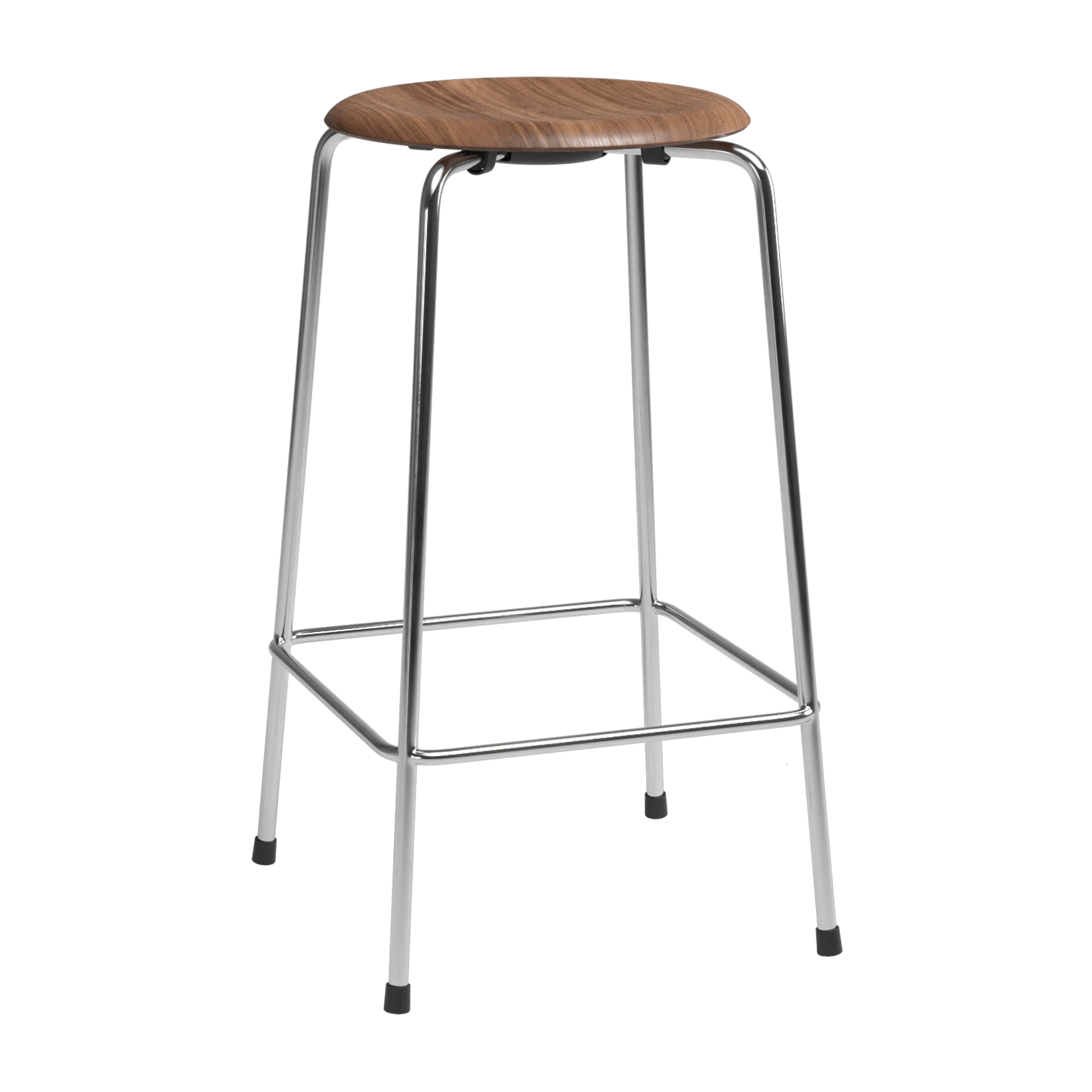 High Dot™ - M3170 Counter Stool w. 4 legs by Fritz Hansen #M3170 Counter Stool w. 4 legs / Clear Lacquered Veneer / Walnut (80) / Steel / Chrome