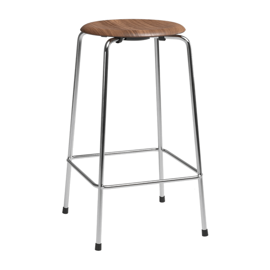 High Dot™ - M3170 Counter Stool w. 4 legs by Fritz Hansen #M3170 Counter Stool w. 4 legs / Clear Lacquered Veneer / Walnut (80) / Steel / Chrome