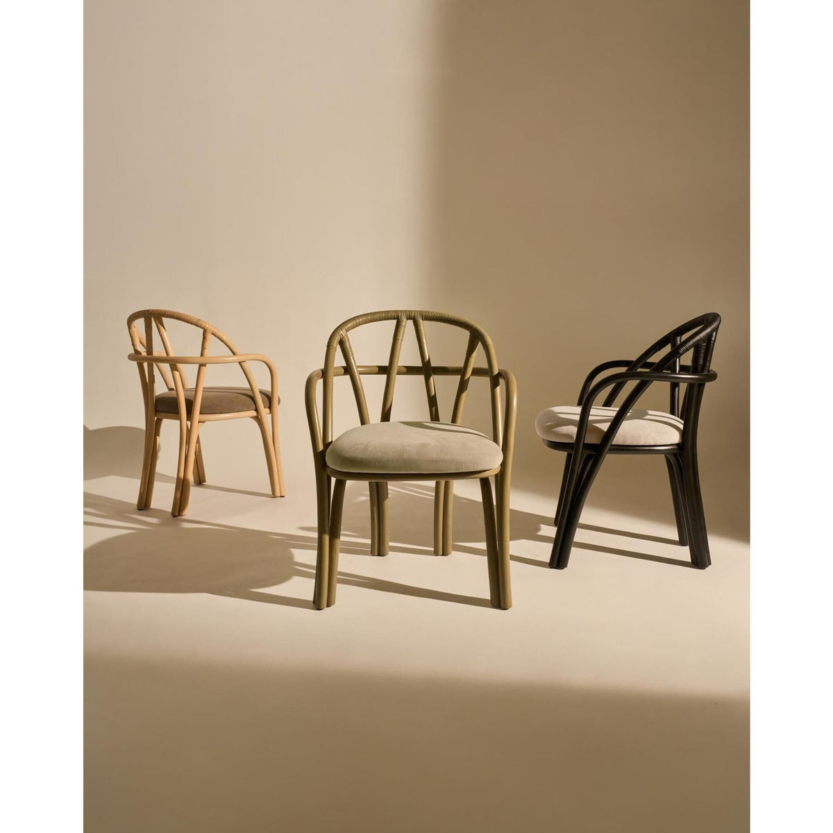 Bistra Dining Chair With Armrests Natural Lacquered Rattan/Fustagno Limonta 002