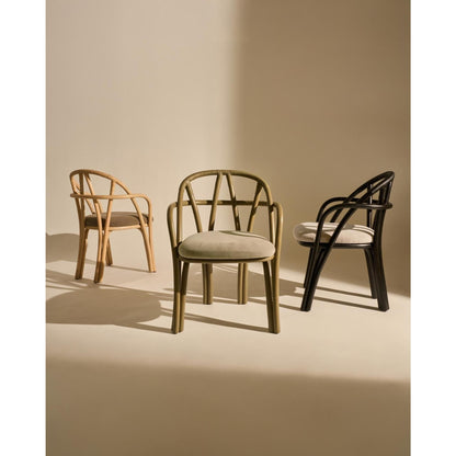 Bistra Dining Chair With Armrests Natural Lacquered Rattan/Fustagno Limonta 002