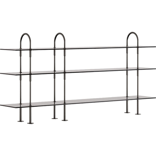 Keen 208 Shelving System 3 Black Brass/ Smoked Glass