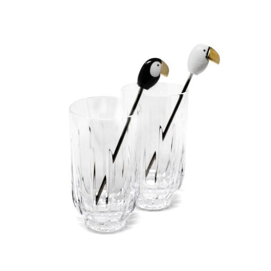 Toucan 2 tall Crystal Glasses + 2 Stirrers Set by Lladró #Golden Luster