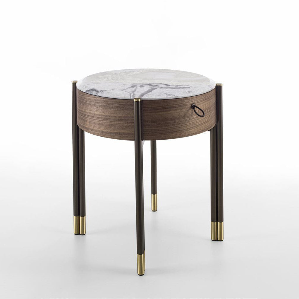 Bayus Tondo 44 - Round Walnut Bedside Table by Porada #Marble | Dover white