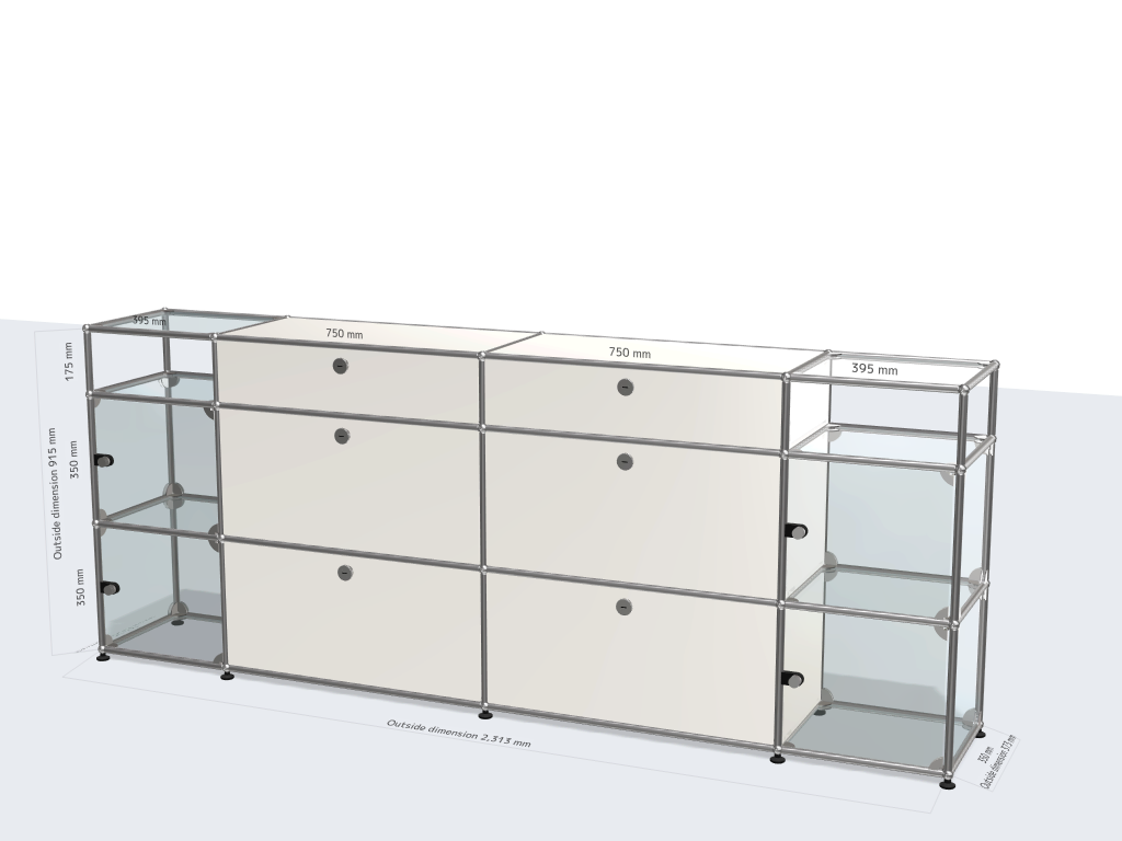 4x3 module (6 drop-down doors, 4 glass doors, 2 glass panel ) [W(395+750+750+395)XD350XH(350+350+175)]