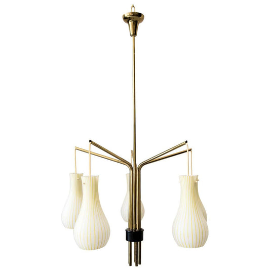 5-Arm Chandelier with Original Glass, Italian, 1960s