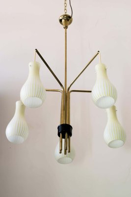 5-Arm Chandelier with Original Glass, Italian, 1960s-SPD-919572