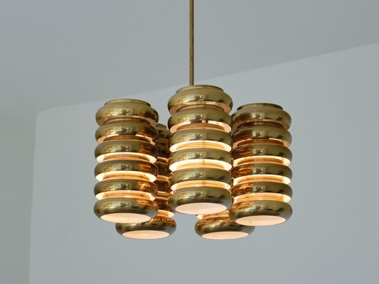 5-Arm Pendant Light in Brass by Kai Ruokonen for Lynx, Finland, Early 1970s-FMT-1394828