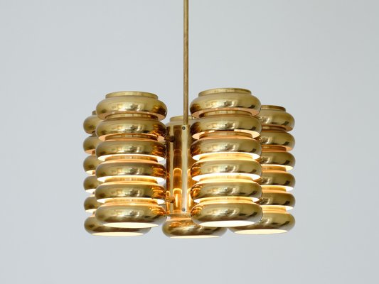 5-Arm Pendant Light in Brass by Kai Ruokonen for Lynx, Finland, Early 1970s-FMT-1394828