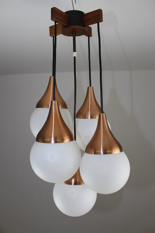 5-Light Chandelier with Opal Glass Globes, 1960s