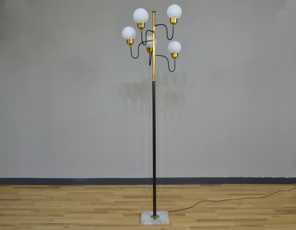 5-Light Marble and Glass Floor Lamp, Italy, 1950s