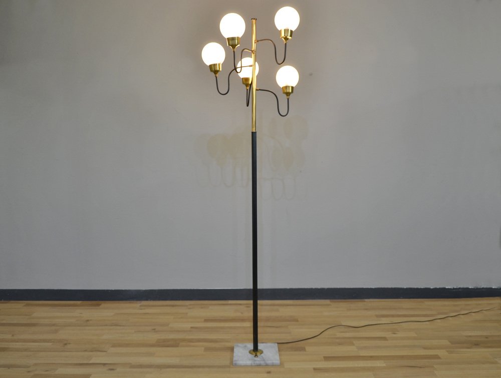 5-Light Marble and Glass Floor Lamp, Italy, 1950s