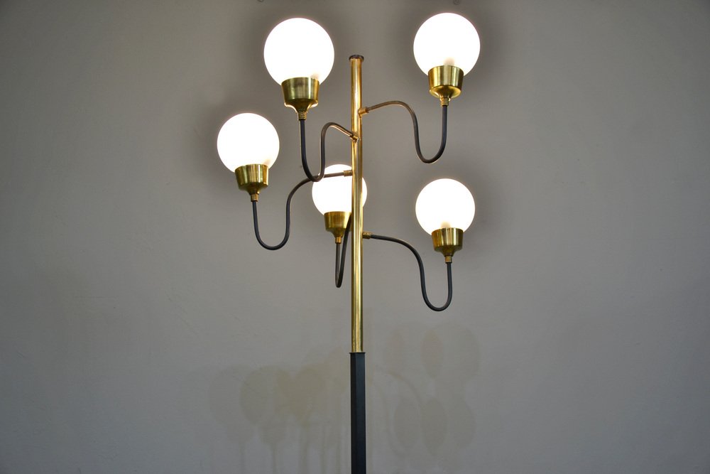 5-Light Marble and Glass Floor Lamp, Italy, 1950s