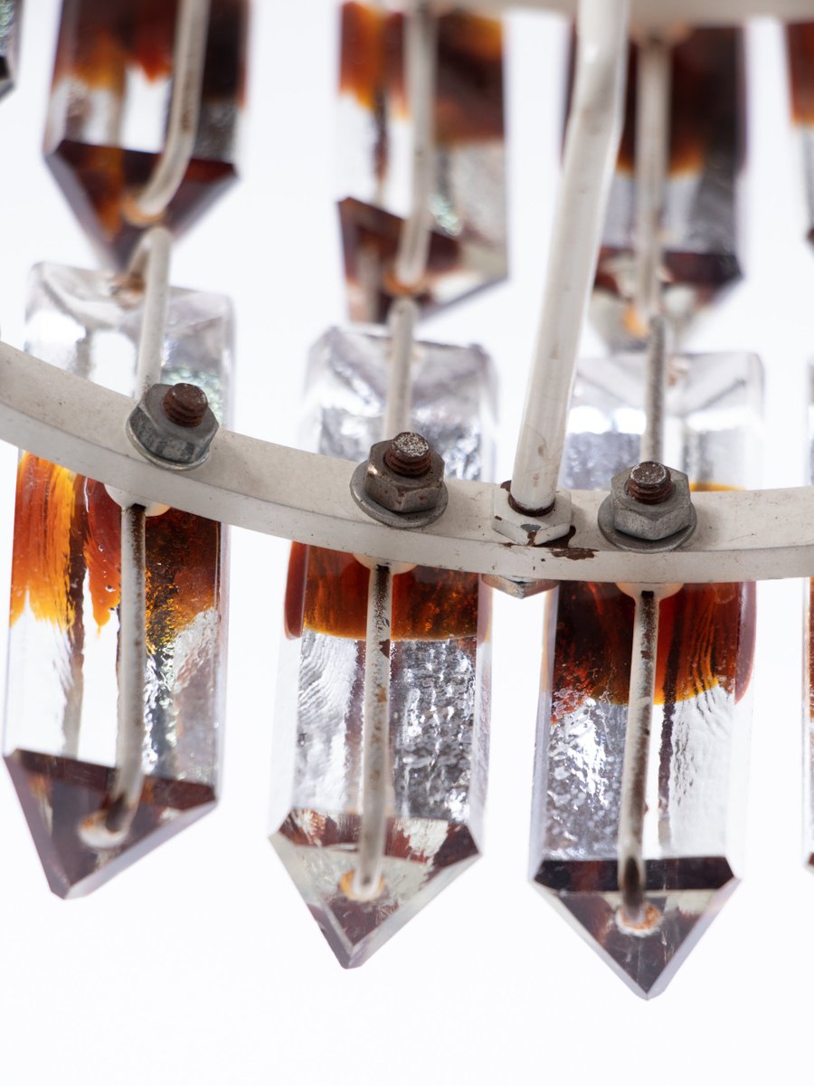 5-Tier Triedi Chandelier with Amber Murano Glass Prisms, 1960s