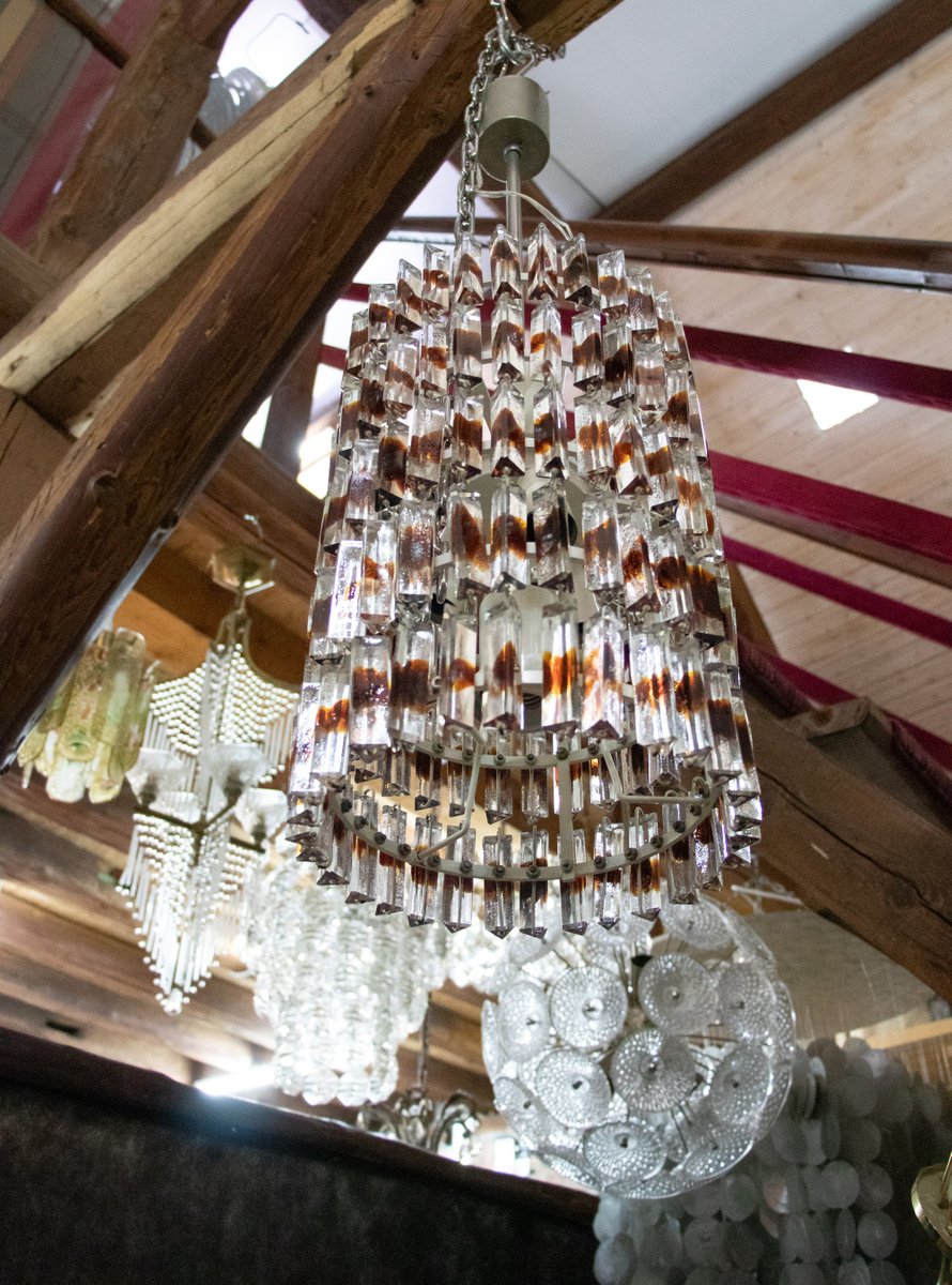 5-Tier Triedi Chandelier with Amber Murano Glass Prisms, 1960s