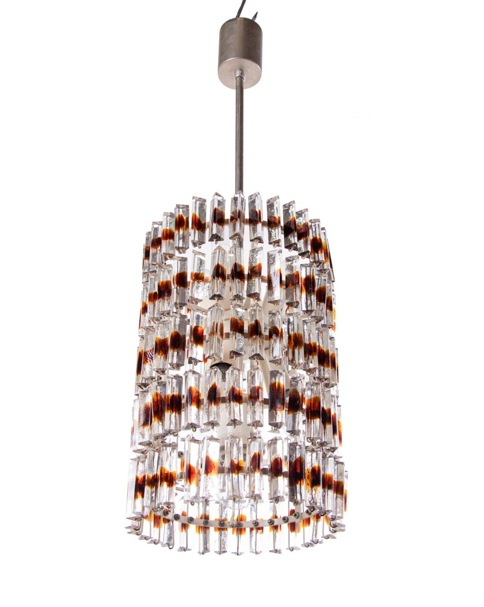 5-Tier Triedi Chandelier with Amber Murano Glass Prisms, 1960s