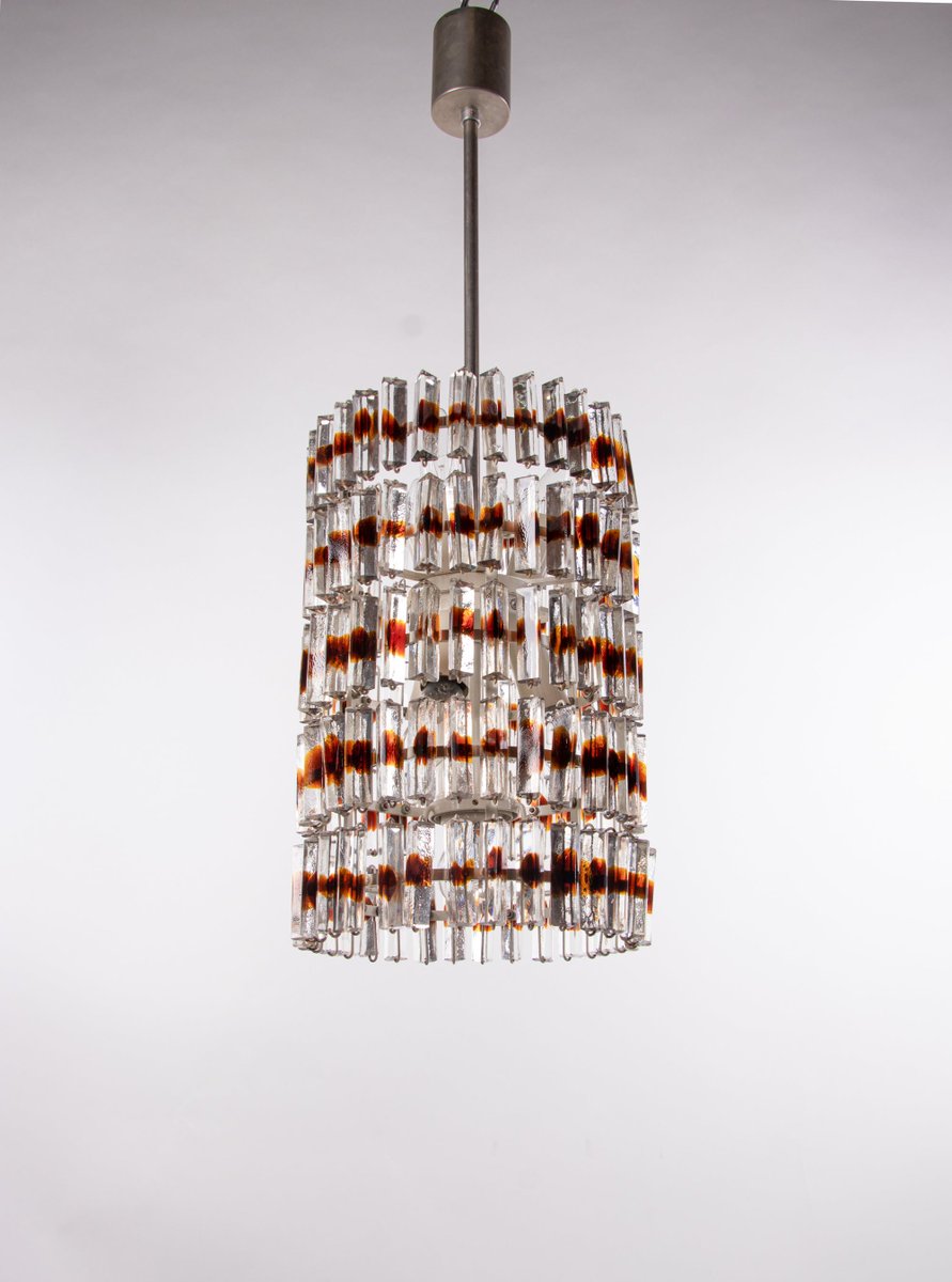 5-Tier Triedi Chandelier with Amber Murano Glass Prisms, 1960s