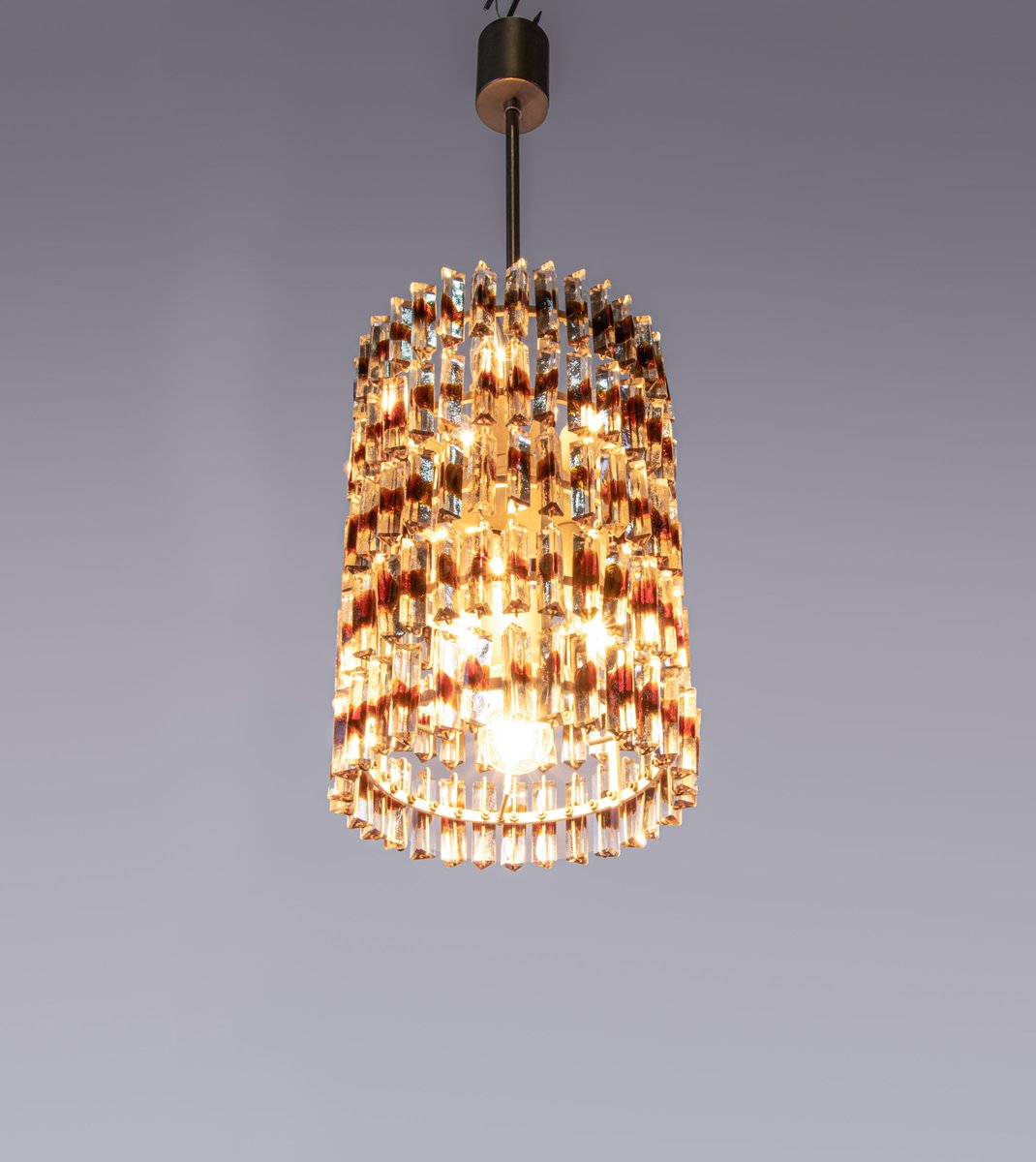 5-Tier Triedi Chandelier with Amber Murano Glass Prisms, 1960s