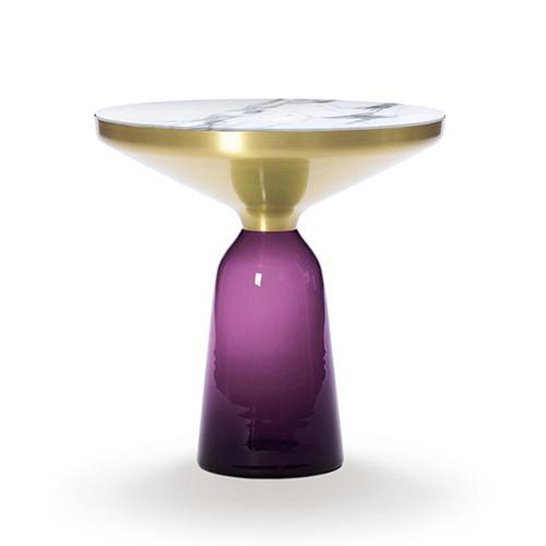 Bell Side Table Brass - Round Brass And Glass Side Table by Classicon #Amethyst violet Glass/Natural Brushed Brass/Bianco Carrara Marble