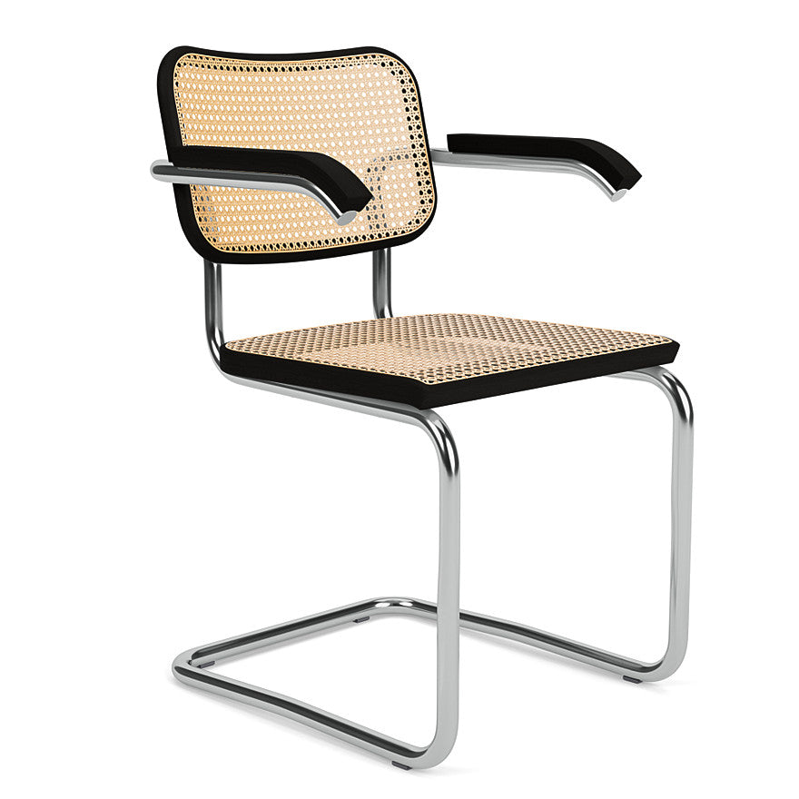 CESCA - Cantilever Vienna straw chair with armrests by Knoll #black varnished beech